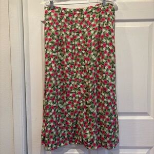 Vintage Sag Harbor Green And Pink Midi/Ankle Length Button Up Skirt - Size Large